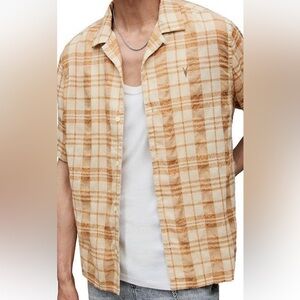 All Saints Men’s Buddy Fit Short Sleeve Button Down Plaid Shirt